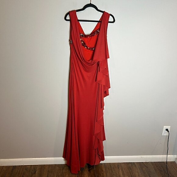 John Paul Ataker rust orange gemstone ruffle strappy gown - Picture 5 of 7